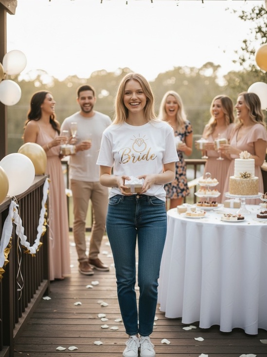 Tops - Bride Graphic T-Shirt - White with Gold Print size Med